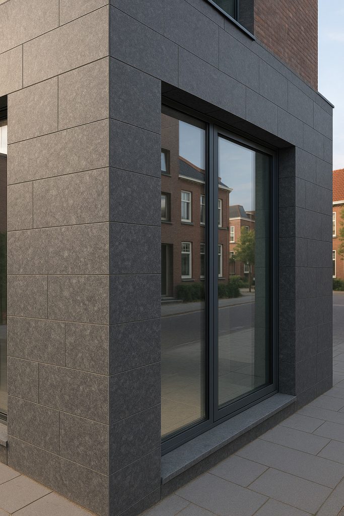 Moderne gevelbekleding van natuursteen op woning